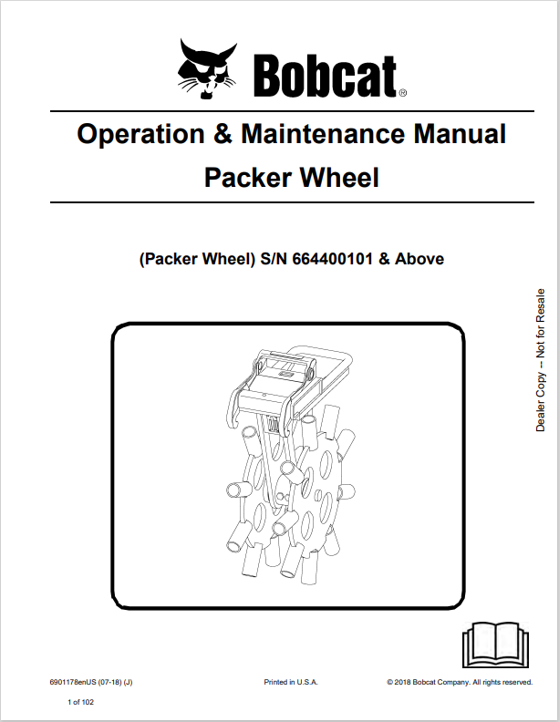 BOBCAT PACKER WHEEL OPERATION AND MAINTENANCE MANUAL 6901178 PDF