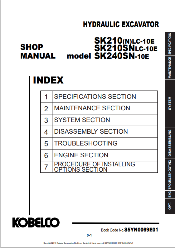 KOBELCO SK210(N)LC-10E, SK240SNLC-10E, SK240SN-10E HYDRAULIC EXCAVATOR SHOP MANUAL PDF