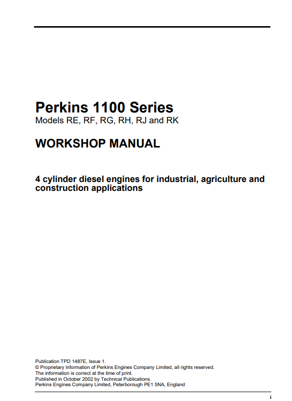 JCB Perkins 1100 Series Workshop Manual TPD 1350E PDF