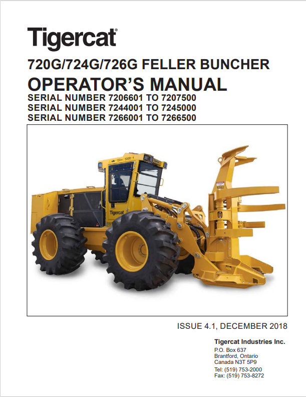 Tigercat 720G, 724G, 726G Feller Buncher Operator Manual 47054AENG