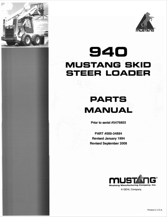 MUSTANG 940 SKID STEER LOADER PARTS MANUAL 000-34884 - PDF