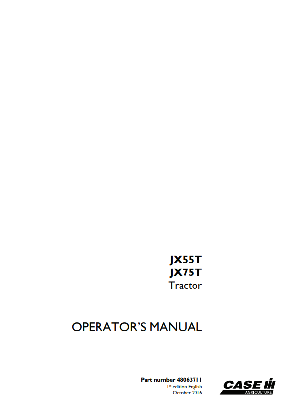Case JX55T, JX75T Tractor Operator Manual 48063711 PDF