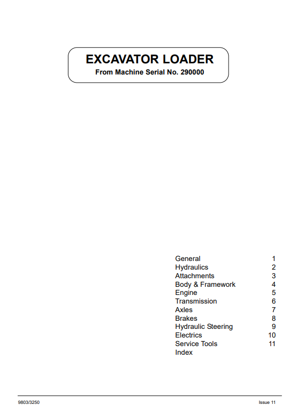 JCB Excavator Loader Service Manual 9803/3250 PDF