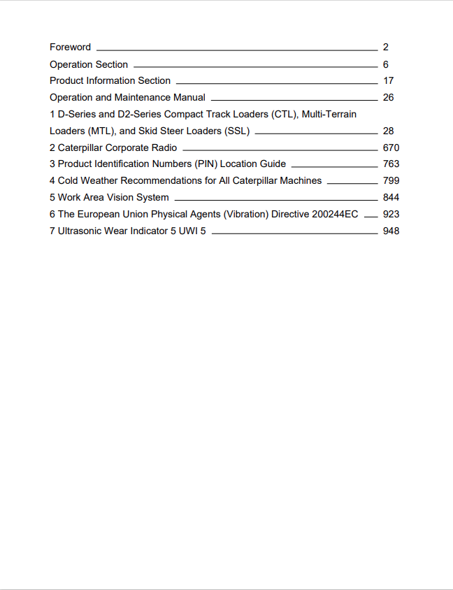 Caterpillar Cat 246D Skid Steer Loader Operation and Maintenance Manual PDF | S/N MKT
