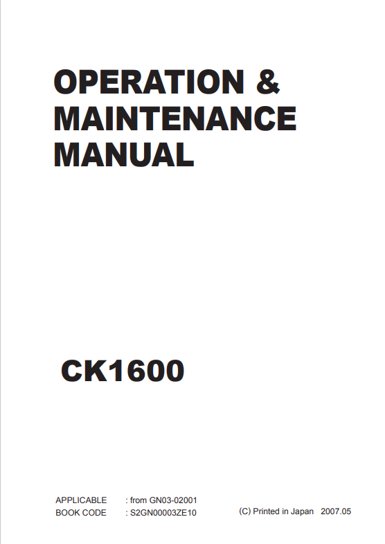 KOBELCO CK1600-1F CRAWLER CRANE OPERATION AND MAINTENANCE MANUAL PDF