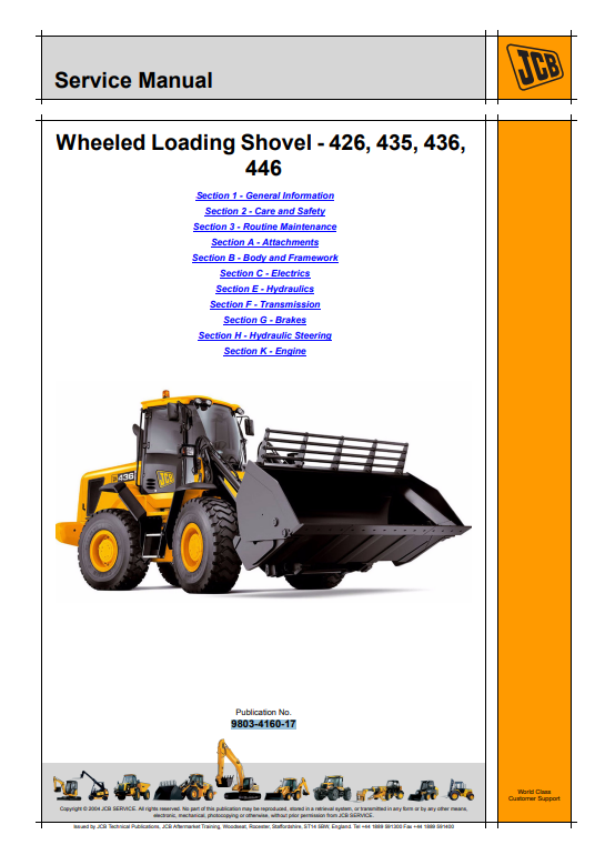 JCB Wheeled Loading Shovel 426, 435, 436, 446 Service Manual 9803-4160-17 PDF