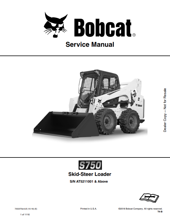 BOBCAT S750 SKID-STEER LOADER SERVICE MANUAL 7252370 PDF