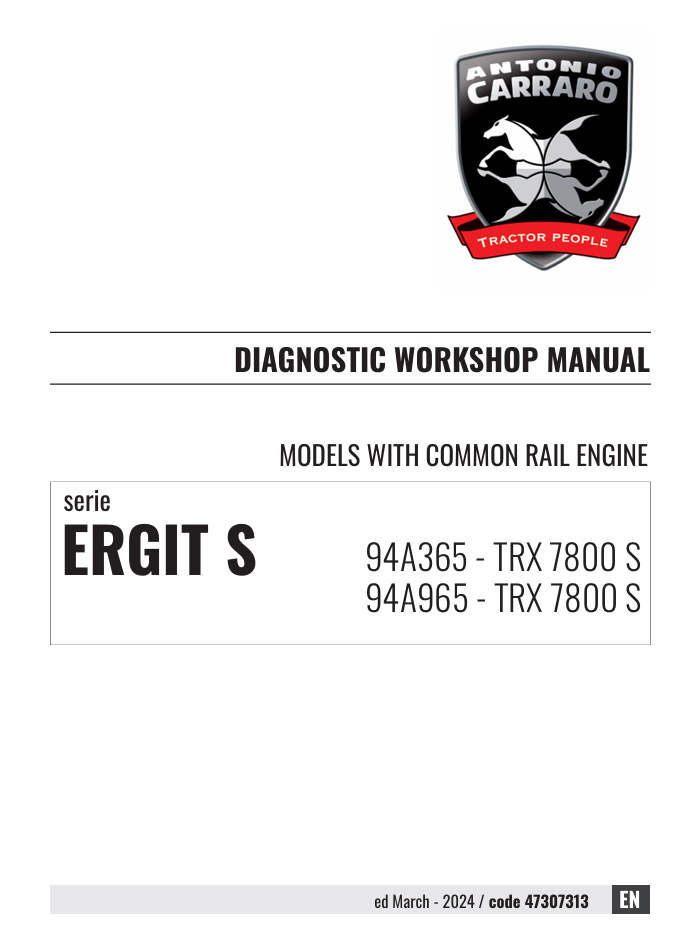 Antonio Carraro Tractor ERGIT S TRX7800S Diagnostic Workshop Manual 47307313 EN PDF