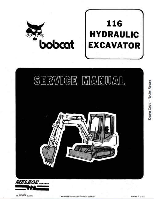 BOBCAT 116 HYDRAULIC EXCAVATOR OPERATOR MANUAL 6570484 PDF