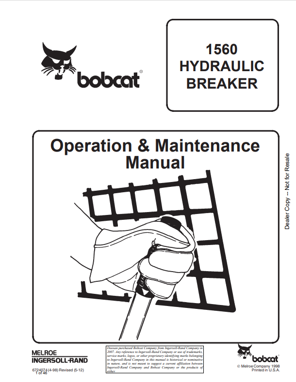 BOBCAT 1560 HYDRAULIC BREAKER OPERATION AND MAINTENANCE MANUAL 6724074 PDF