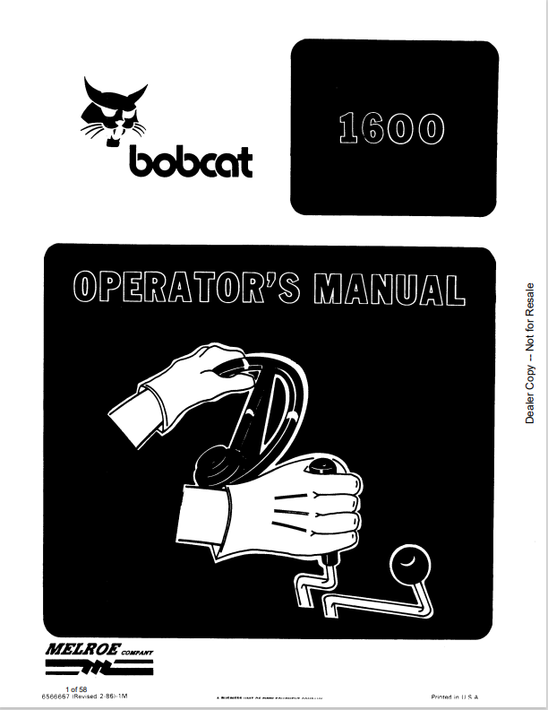 BOBCAT 1600 OPERATOR MANUAL 6566667 PDF