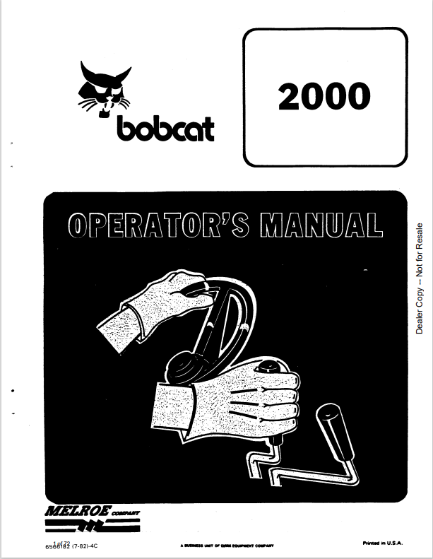BOBCAT 2000 LOADER OPERATOR MANUAL 6566182 PDF