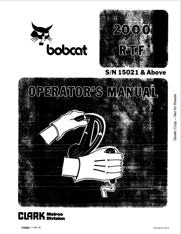 BOBCAT 2000 RTF LOADER OPERATOR MANUAL 6566671 PDF