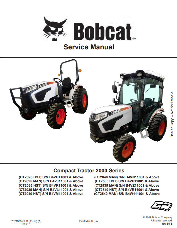 BOBCAT 2000 SERIES COMPACT TRACTOR SERVICE MANUAL 7371865 PDF