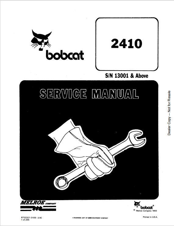 BOBCAT 2410 LOADER SERVICE MANUAL 6722327 PDF