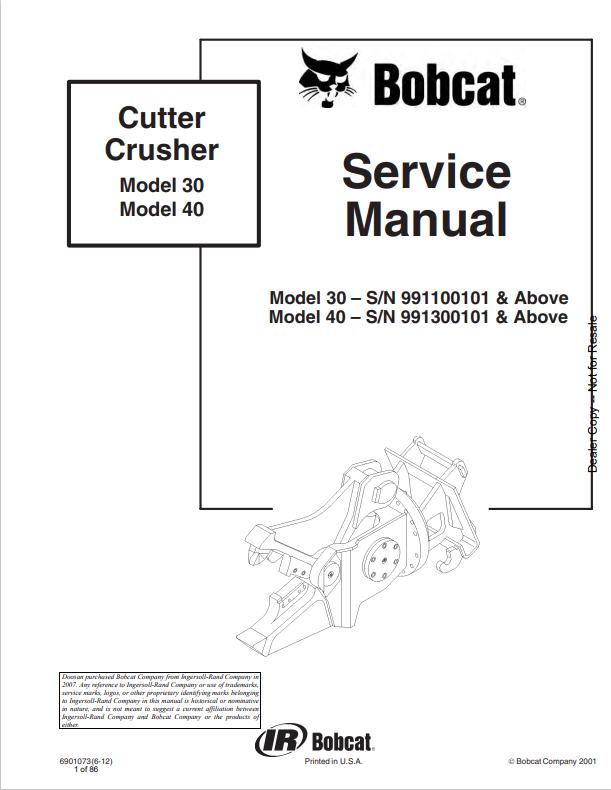 BOBCAT 30, 40 CUTTER CRUSHER SERVICE MANUAL 6901073 PDF