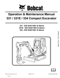 BOBCAT 331, 331E, 334 COMPACT EXCAVATOR OPERATION AND MAINTENANCE MANUAL 6902612 PDF