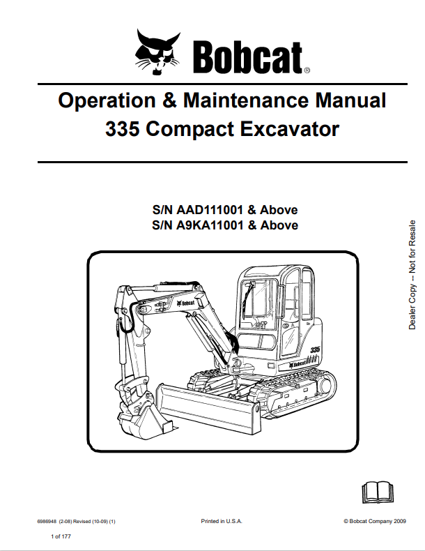 BOBCAT 335 COMPACT EXCAVATOR OPERATION AND MAINTENANCE MANUAL 6986948 PDF
