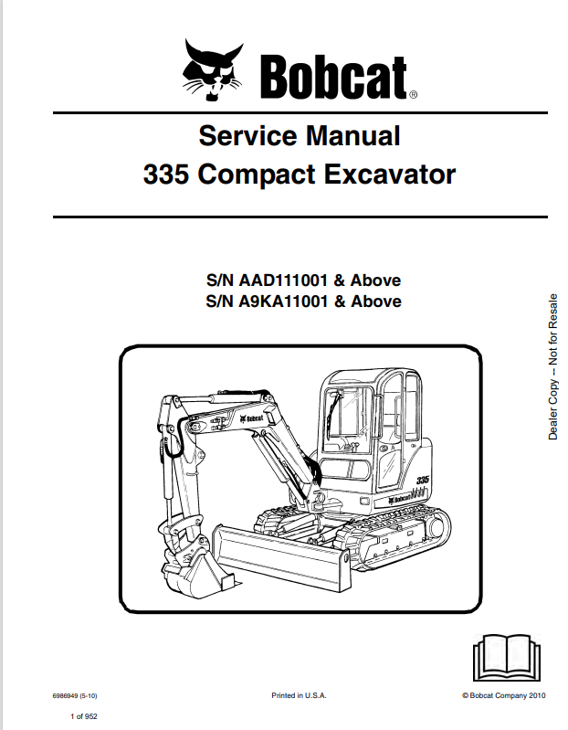 BOBCAT 335 COMPACT EXCAVATOR SERVICE MANUAL 6986949 PDF