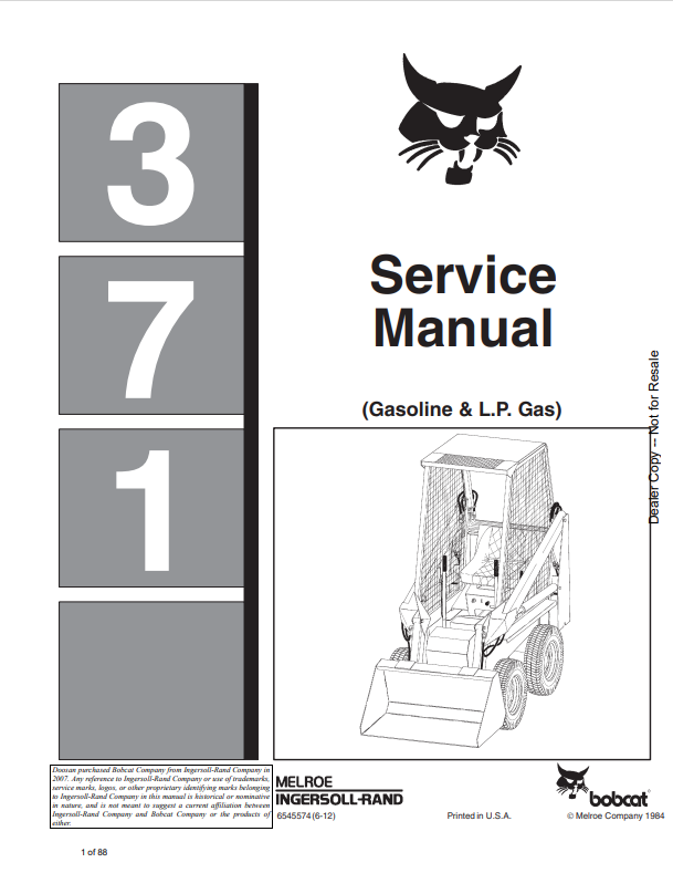 BOBCAT 371 LOADER SERVICE MANUAL 6545574 PDF