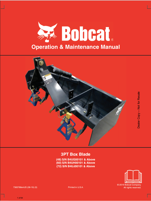 BOBCAT 3PT BOX BLADE OPERATION AND MAINTENANCE MANUAL 7383788 PDF