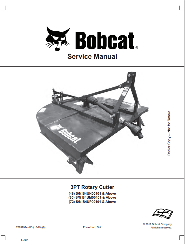 BOBCAT 3PT ROTARY CUTTER SERVICE MANUAL 7383797 PDF