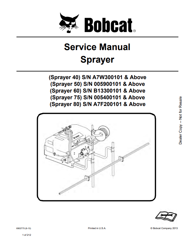 BOBCAT 40, 50, 60, 75, 80 SPRAYER SERVICE MANUAL 6902775 PDF