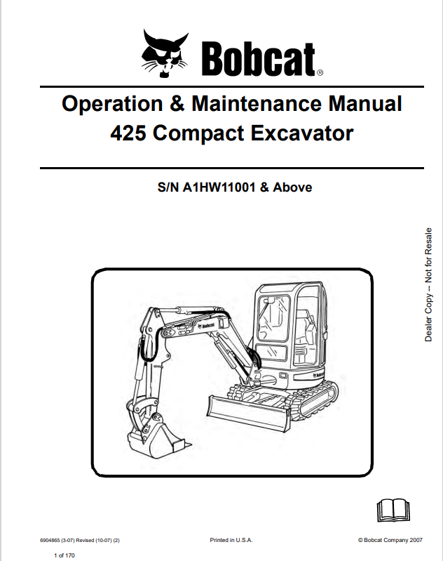 BOBCAT 425 COMPACT EXCAVATOR OPERATION AND MAINTENANCE MANUAL 6904865 PDF