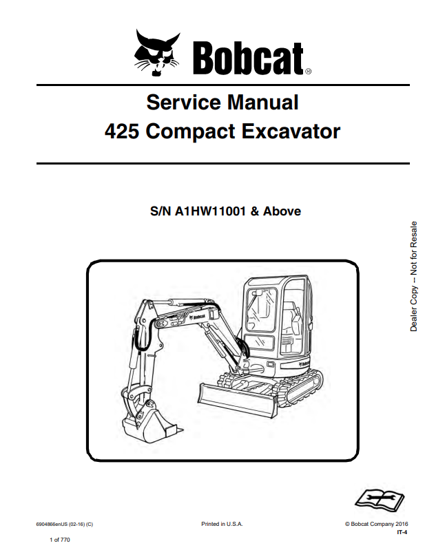 BOBCAT 425 COMPACT EXCAVATOR OPERATION AND MAINTENANCE MANUAL 6904866 PDF