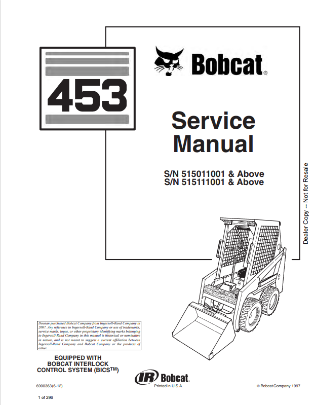 BOBCAT 453 LOADER SERVICE MANUAL 6900363 PDF