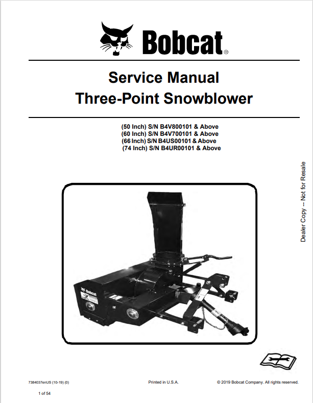 BOBCAT 50, 60, 66, 74 INCH THREE-POINT SNOWBLOWER SERVICE MANUAL 7384037 PDF