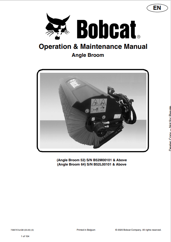 BOBCAT 52, 64 ANGLE BROOM OPERATION AND MAINTENANCE MANUAL 7395757 PDF
