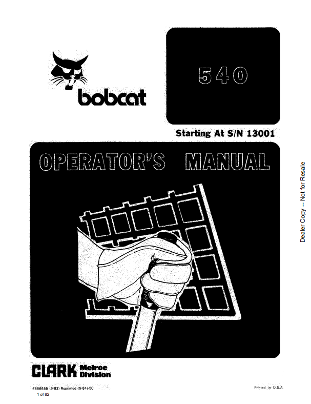 BOBCAT 540 LOADER OPERATOR MANUAL 6566655 PDF