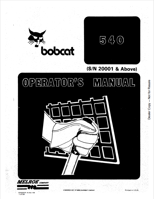 BOBCAT 540 LOADER OPERATOR MANUAL 6566858 PDF