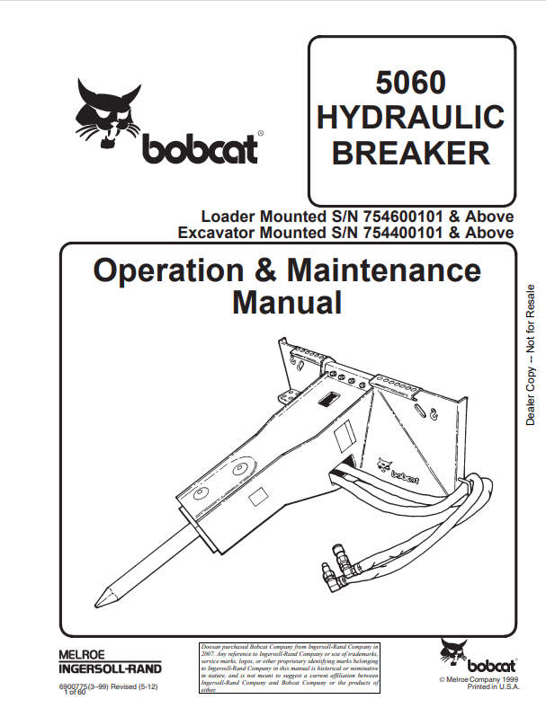 BOBCAT 5500 HYDRAULIC BREAKER OPERATION AND MAINTENANCE MANUAL 6900775 PDF