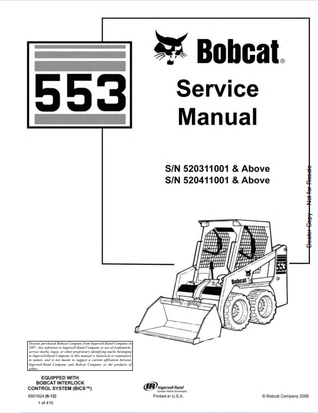 BOBCAT 553 LOADER SERVICE MANUAL 6901824 PDF