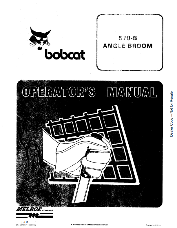 BOBCAT 570-B ANGLE BROOM OPERATION AND MAINTENANCE MANUAL 6545619 PDF