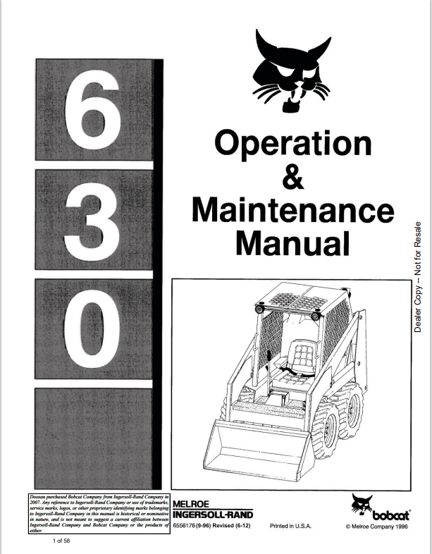 BOBCAT 630 LOADER OPERATION AND MAINTENANCE MANUAL 6556176 PDF
