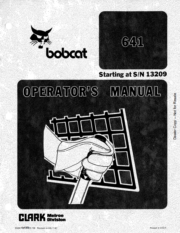BOBCAT 641 LOADER OPERATOR MANUAL 6566706 PDF