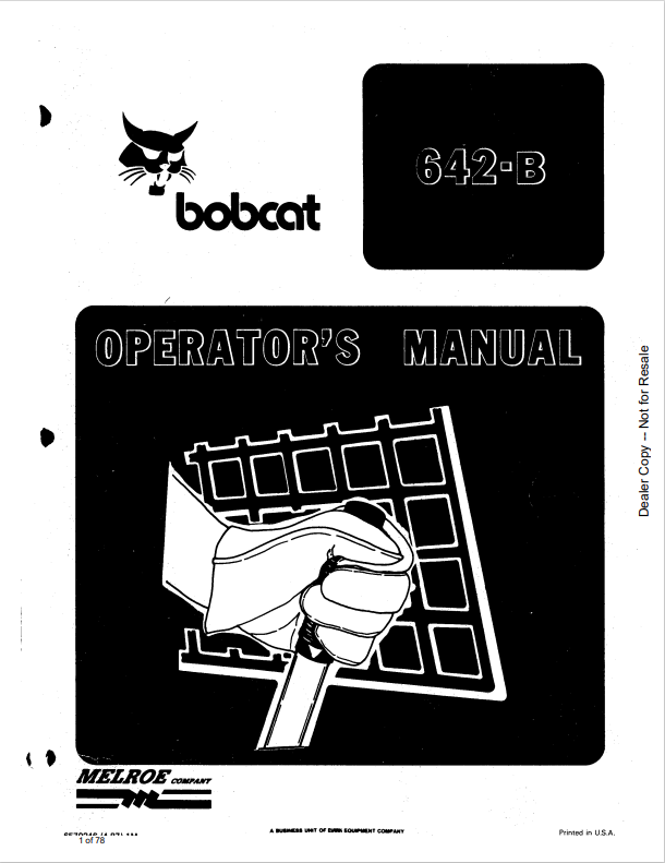 BOBCAT 642-B LOADER OPERATOR MANUAL 6570246 PDF