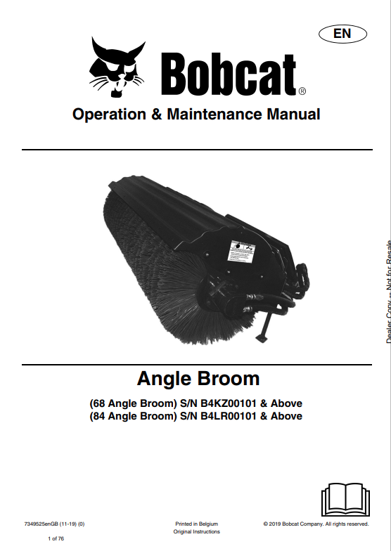 BOBCAT 68, 84 ANGLE BROOM OPERATION AND MAINTENANCE MANUAL 7349525 PDF