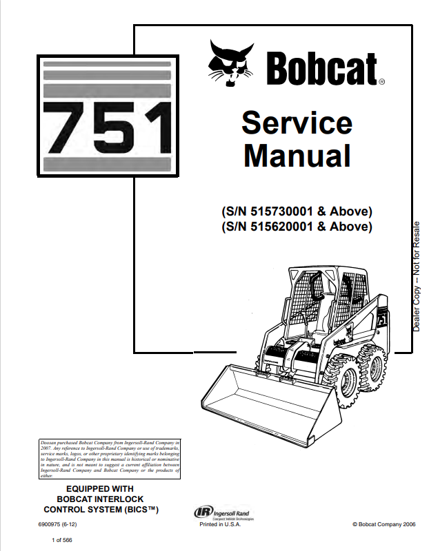 BOBCAT 751 LOADER OPERATION AND MAINTENANCE MANUAL 6900975 PDF