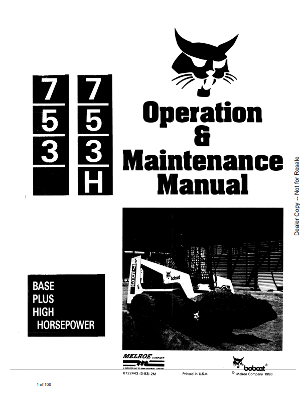 BOBCAT 753, 753H LOADER OPERATION AND MAINTENANCE MANUAL 6722443 PDF