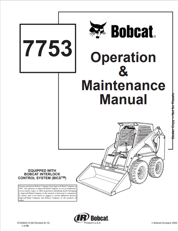 BOBCAT 7753 LOADER OPERATION AND MAINTENANCE MANUAL 6722920 PDF