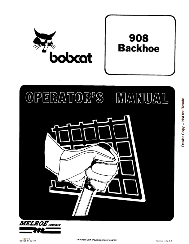BOBCAT 908 BACKHOE OPERATOR MANUAL 6549881 PDF