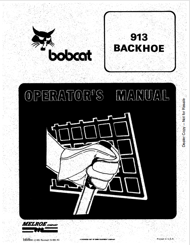 BOBCAT 913 BACKHOE OPERATOR MANUAL 6566996 PDF