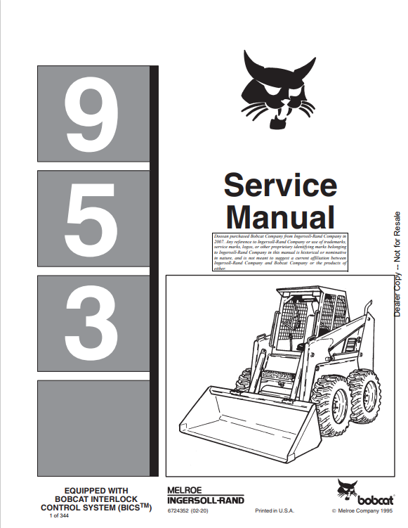 BOBCAT 953 LOADER SERVICE MANUAL 6724352 PDF