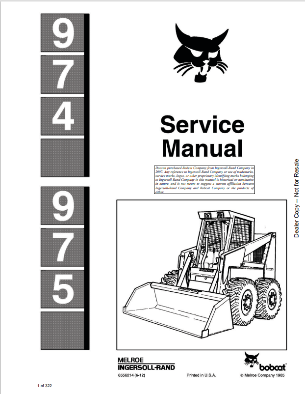 BOBCAT 974, 975 LOADER SERVICE MANUAL 6556214 PDF