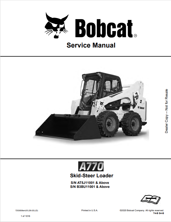 BOBCAT A770 ALL WHEEL STEER LOADER SERVICE MANUAL 7253836 PDF