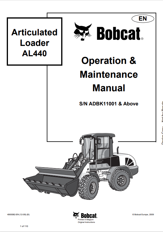 BOBCAT AL440 ARTICULATED LOADER OPERATION AND MAINTENANCE MANUAL 4900082 PDF